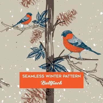 Seamless winter pattern with bullfinch Stock Illustration