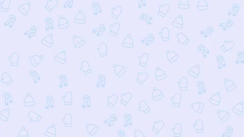 Seamless winter pattern of cozy light blue hats, mittens, and scarves Stock Footage 320033983