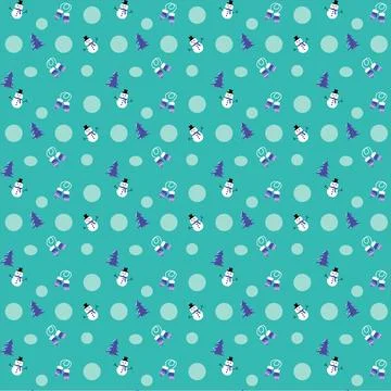 Seamless winter pattern with cute snowmen, purple Christmas trees, mittens Stock Illustration