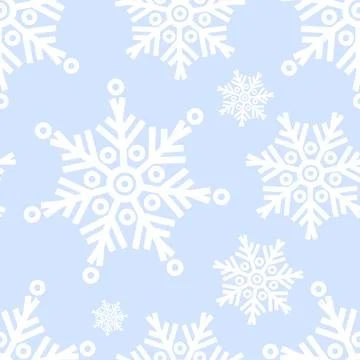 Seamless winter pattern. Decorative white snowflakes on light blue backgrou.. Stock Illustration