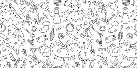 Seamless winter pattern in doodle sketch style Stock Illustration