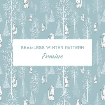 Seamless winter pattern with ermine Stock Illustration
