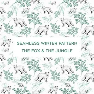 Seamless winter pattern with fox and trees 스톡 일러스트