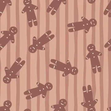 Seamless winter pattern with gingerbread man cookie. Random tasty bakery orna Stock Illustration