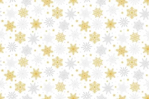 Seamless winter pattern with gold and silver snowflakes. Festive design for.. Stock Illustration