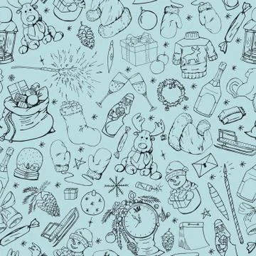 Seamless winter pattern with hand drawn christmas elements. Doodle style Illustrazione stock