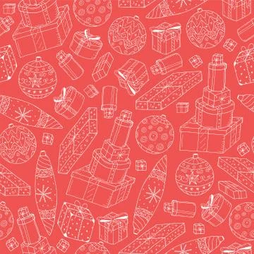 Seamless winter pattern with hand drawn christmas elements - doodle style Illustrazione stock