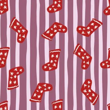 Seamless winter pattern with hand drawn christmas socks shapes. Red random lo Stock Illustration