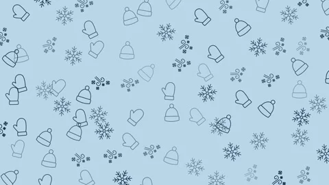 Seamless winter pattern with hats, mittens, snowflakes for festive backgrounds Stock Footage 320223367