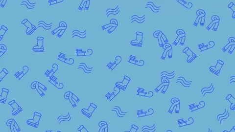 Seamless winter pattern with ice skates, scarves, sleds and waves Stock Footage 320223341