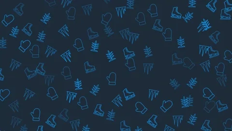 Seamless winter pattern with ice skates, mittens, icicles, and plants Stock Footage 320223355