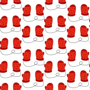 Seamless winter pattern with red warm gloves. Kids knitted gloves illustrations Stock Illustration