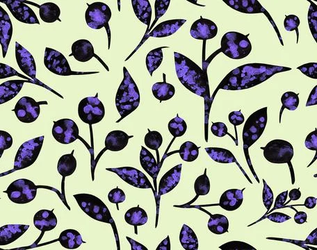 Seamless winter pattern with snow-covered berries. Watercolor blueberries. Stock Illustration
