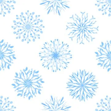 Seamless Winter pattern from Snowflakes. Blue Watercolor snow patterns. Stock Illustration