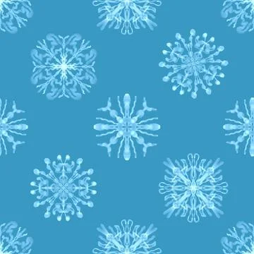 Seamless winter pattern from snowflakes. Blue watercolor snow patterns. Stock Illustration