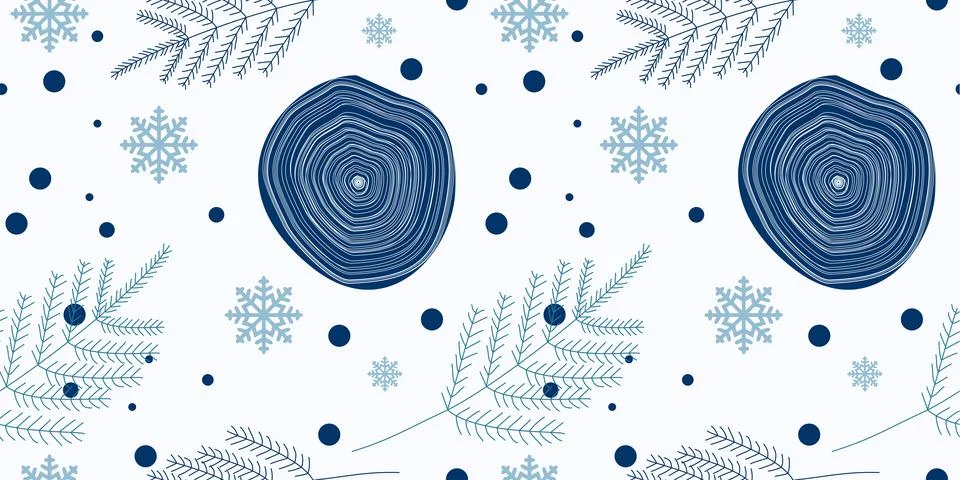 Seamless Winter Pattern with snowflakes, branch and dots. Vector  Flat style ill イラスト素材