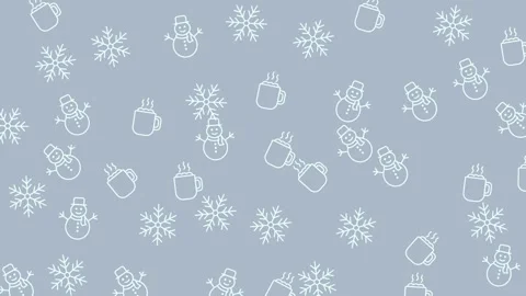Seamless winter pattern with snowflakes, snowmen, and hot chocolate mugs Stock Footage 320033990