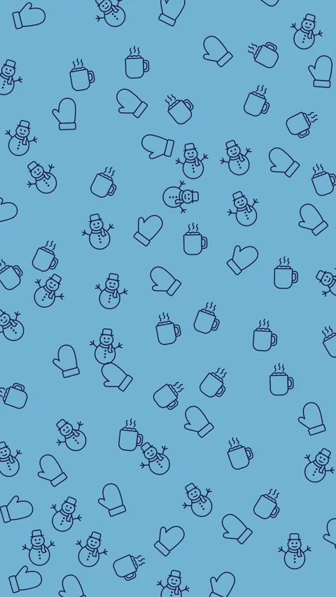 Seamless winter pattern of snowmen, mittens, mugs on blue Stock Footage 320039493
