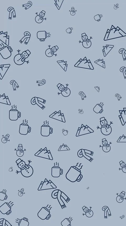 Seamless winter pattern with snowmen mugs mountains scarves and outline drawings Stock Footage 320854909