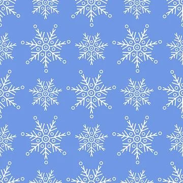 Seamless winter pattern with white snowflakes on blue background. Vector il.. Stock Illustration