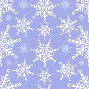 Seamless winter pattern with white snowflakes on blue background. Vector il.. 库存插图