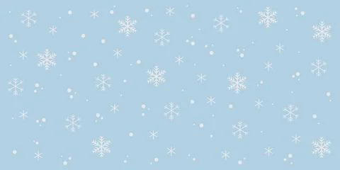 Seamless winter pattern with white snowflakes and falling snow on light blue Stock Illustration