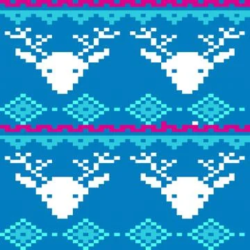 Seamless winter patterns with pixels Stock Illustration
