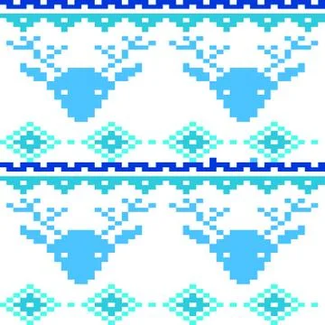 Seamless winter patterns with pixels Stock Illustration