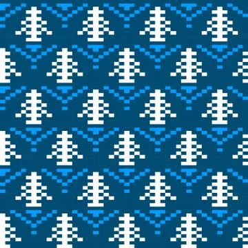 Seamless winter patterns with pixels Stock Illustration