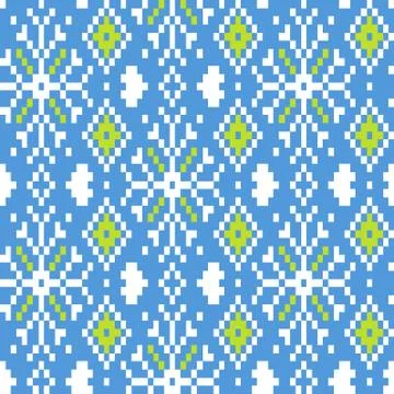 Seamless winter patterns with pixels Stock Illustration