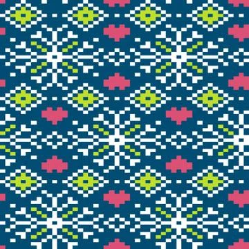 Seamless winter patterns with pixels Stock Illustration