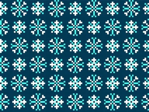 Seamless winter patterns with pixels Stock Illustration