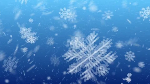 Seamless winter snowfall with 3D snowflakes on a blue background Stock Footage 333832475