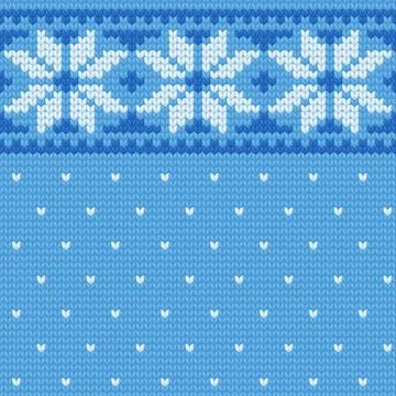Seamless winter vector pattern with blue jacquard ornament, knitted christmas 스톡 일러스트