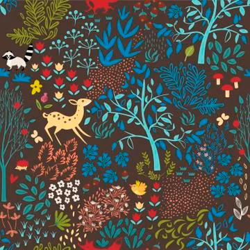 Seamless woodland pattern Stock Illustration