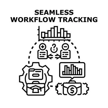Seamless workflow tracking system managing document and financial processes Stock Illustration