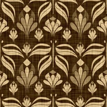 Seamless woven linen damask pattern. Aged sepia tone rustic textile pattern Stock Illustration