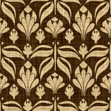 Seamless woven linen damask pattern. Aged sepia tone rustic textile pattern Illustrazione stock