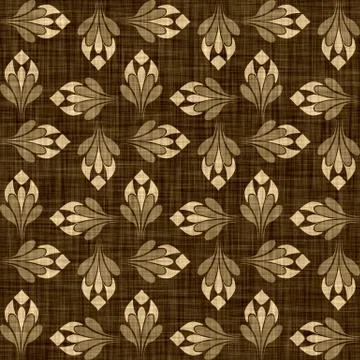 Seamless woven linen damask pattern. Aged sepia tone rustic textile pattern Illustrazione stock