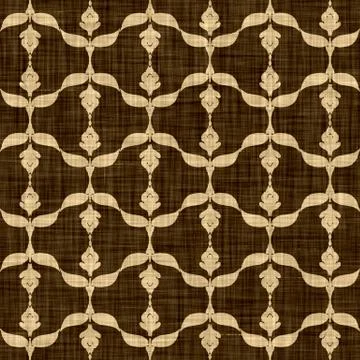 Seamless woven linen damask pattern. Aged sepia tone rustic textile pattern イラスト素材