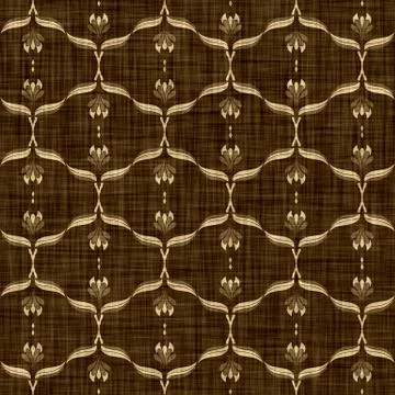 Seamless woven linen damask pattern. Aged sepia tone rustic textile pattern Illustrazione stock