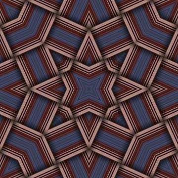 Seamless woven star pattern of stripes and lines. Square abstract pattern. Illustrazione stock