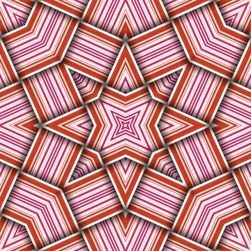 Seamless woven star pattern of stripes and lines. Square abstract pattern. Stock Illustration