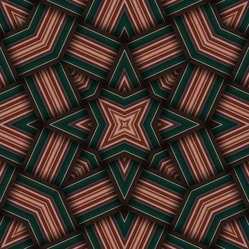 Seamless woven star pattern of stripes and lines. Square abstract pattern. Stock Illustration