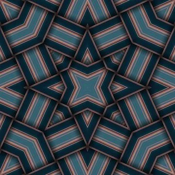 Seamless woven star pattern of stripes and lines. Square abstract pattern. Stock Photos