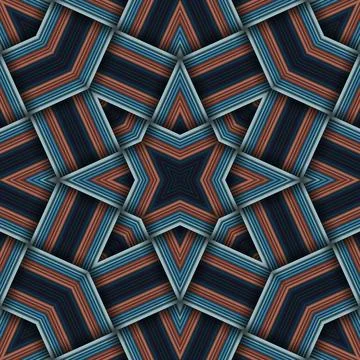 Seamless woven star pattern of stripes and lines. Square abstract pattern. Stock Photos