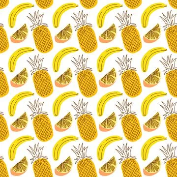 Seamless wrap pattern with fruit pineapple, banana, orange . Seamless pattern Stock Illustration