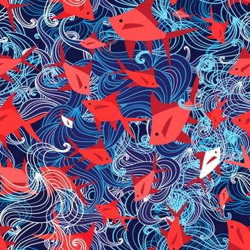 Seamless yarn pattern of a marine red fish Stock Illustration