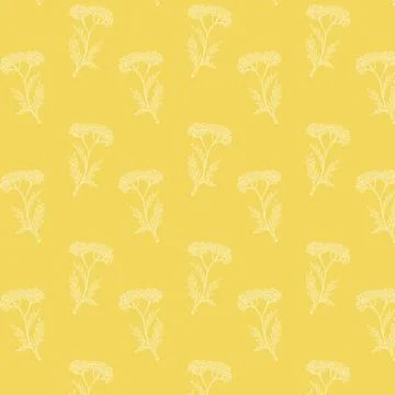 Seamless Yarrow Flower Pattern on Yellow Background Stock Illustration