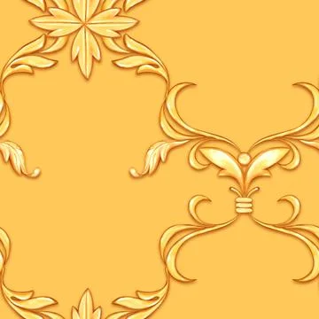 Seamless yellow baroque pattern with gold scrolls Illustrazione stock